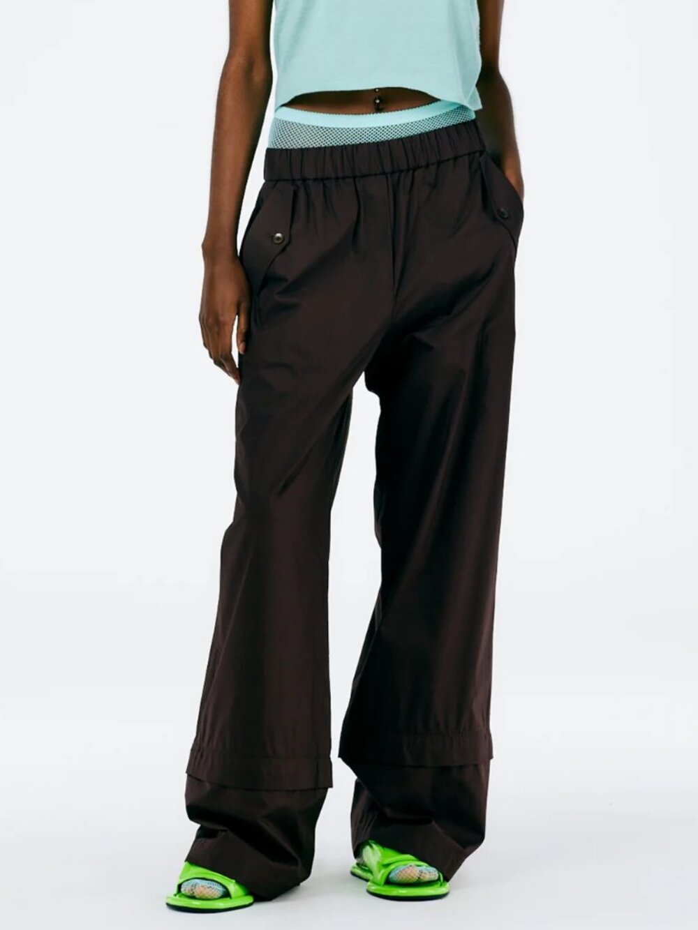 Tibi Dark Brown Wide-Leg Drawstring Pants
